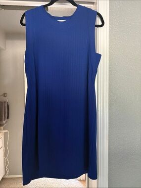 2!!!Evereve Cobalt Blue and Black and white striped Sleeveless Midi Shift Dresse
